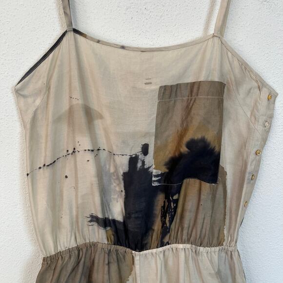 Calyx Abstract‎ Beige Black Patchwork Anthropologie Jumpsuit // Size Small - Picture 3 of 5